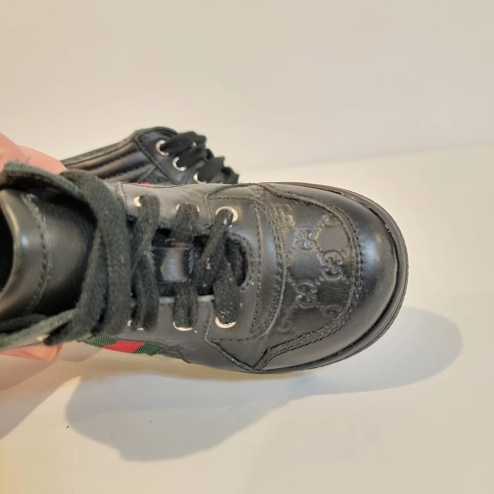 Gucci boots boys monogram web coda sneaker in black size 22